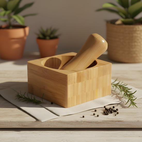 Wooden Garlic Mortar & Pestle